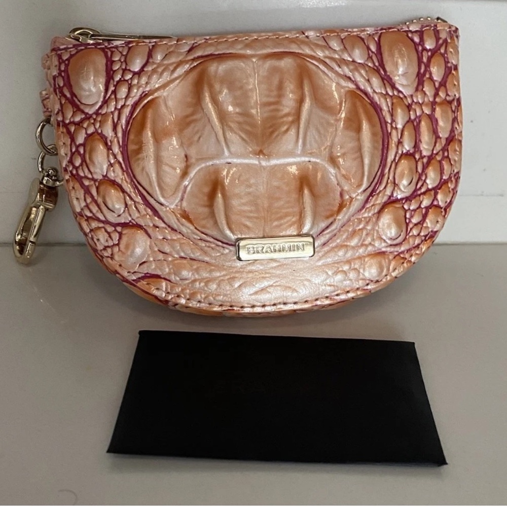 Brahmin Daisy APRICOT ROSE Wristlet Clutch & Clip On Britt Card Coin Wallet-2 PC - Picture 13 of 16